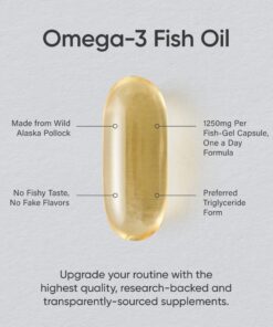 Sports Research Triple Strength Omega 3 Fish Oil 1250mg from Wild Alaska Pollock | Burpless Fish Oil Supplement with Omega-3 EPA & DHA |Sustainably Sourced, Non-GMO, Gluten Free - 180 Softgels 180 Count (Pack of 1) 29 61V7jzpmCgL