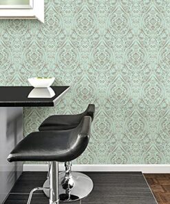 NuWallpaper NU2079 Nomad Damask Peel & Stick Wallpaper, Blue Turquoise 26 61V9fvOtF0L