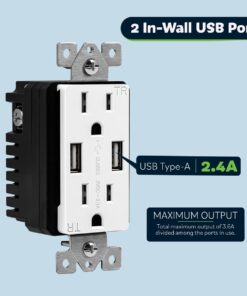 TOPGREENER 3.6A USB Wall Outlet Charger(Upgraded), 15A Duplex Tamper-Resistant Receptacles Plug, Charging Power Outlet with USB Ports, Electrical USB Socket, UL Listed, TU2153A-6PCS, White, 6 Pack 15 Amp 20 61VI96QqhBL