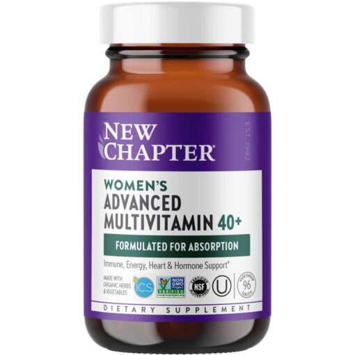 New Chapter Women's Multivitamin 40+ Advanced Formula for Heart, Hormone, Immune & Energy Support, Higher Levels of Whole-Food Fermented B Vitamins +D3, Made with Organic Non-GMO Ingredients, 96 Count