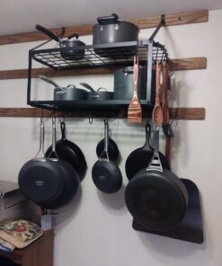 Vdomus Hanging Pot Rack - Rustproof Wall Mounted Pot Rack Pan Hanger for Kitchen Storage & Organization - Durable, Thick Iron Material - Easy Setup 2-Tier Pot Shelf Wall Mount Pot Holder - Black 36 61VOA7KqODL 2