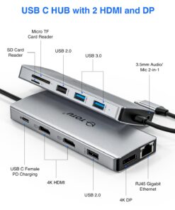 USB C HUB, Upgraded TOTU 13 in 1 Type C Hub Dongle Adapter (4K Dual HDMI&DP,75W PD), Triple Display Docking Station for Windows&MacBook Pro USB C Systems, macOS only Support Mirror Display 37 61VQMlSTPoL 1