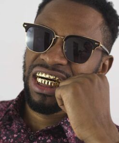 LuReen 8 Teeth Grillz 14k Gold Top and Bottom Grills Set Shiny Hip Hop Teeth Grillz + Extra Molding Bars for Halloween Costume Cosplay 13 61Va6zpVoRS