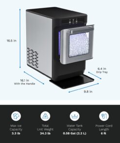 hOmeLabs Countertop Nugget Ice Maker - Stainless Steel with Touch Screen - Portable and Compact - Chewable Nugget Ice Machine - Produces Up to 44lb of Ice Per Day Nugget Ice Maker (Premium) 18 61VeDH5P9tL