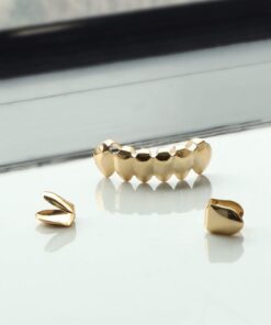 Gold Grillz Mouth Teeth 24K Plated Gold Custom Fit Top & Bottom Set Caps Grillz For Women Gift + Extra Molding Bars + Microfiber Cloth 26 61VeOzzzfgL
