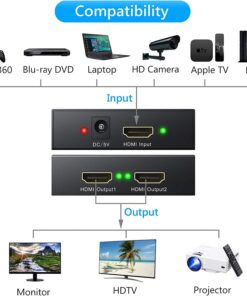 eSynic HDMI Splitter 4K HDMI Splitter 1 in 2 Out HDMI Splitters Box Power HDMI Splitter for Dual Monitors Hdcp Bypass HDMI Splitter Supports Full HD 1080P 4K @ 30Hz for PS4 Fire Stick HDTV etc Style-B 17 61VmV4HFGHL