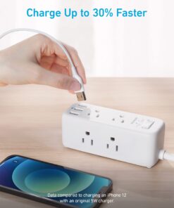 Anker USB Power Strip Surge Protector(300J), 5ft Extension Cord, Flat Plug, 331 Power Strip with 6 Outlets & 3 USB A Ports, Charging Station,for iPhone 15/15 Plus/15 Pro/15 Pro Max,TUV Listed White 20 61VmqF v9vL 1