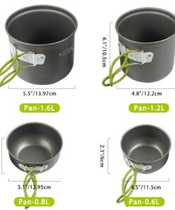 G4Free 2/4/13 PCS Camping Cookware Mess Kit Hiking Backpacking Picnic Cooking Bowl Non Stick Pot Knife Spoon Set Green 4 Pcs 29 61VueyR9CuS