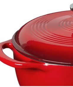 Lodge 4.5 Quart Enameled Cast Iron Dutch Oven with Lid – Dual Handles – Oven Safe up to 500° F or on Stovetop - Use to Marinate, Cook, Bake, Refrigerate and Serve – Island Spice Red 29 61VvTF1UhpL