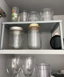 SimpleHouseware Expandable Stackable Kitchen Cabinet and Counter Shelf Organizer, Silver Metal Top 29 61VwOXBLRzL