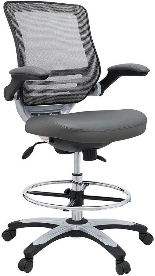 Modway EEI-211 Edge Drafting Chair - Reception Desk Chair - Flip-Up Arm Drafting Chair in Gray Grey