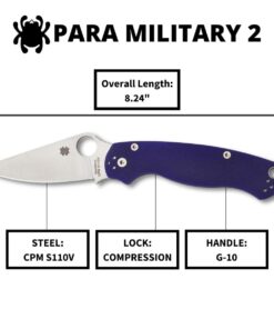 Spyderco Para Military 2 Signature Midnight Blue Knife with 3.42" CPM S110V Steel Blade and Durable G-10 Handle - PlainEdge - C81GPDBL2 33 61Vy1vl78L