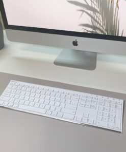 Macally Wireless Bluetooth Keyboard for Mac or Windows PC - Compatible Apple Keyboard Rechargeable - Multi-Device Keyboard, Up to 3 Devices with 110 Keys, 20 Shortcuts, and Numeric Keypad - White 25 61W AXxEYtL
