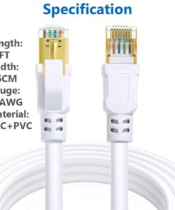 QIFGUO Cat 8 Ethernet Cable 30ft Internet Network LAN Patch Cable Cord Shielded High Speed 40Gbps 2000Mhz RJ45 Cables for Gaming, Router, PS4, Xbox - Compatible with Cat7/Cat6a/Cat5e Network - White Cat8 30FT 19 61W6jvMLsJL