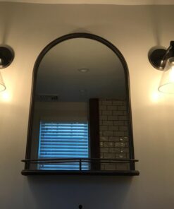 Amazon Brand – Stone & Beam Modern Round Arc Iron Hanging Wall Mirror With Shelf, 30 Inch Height, Dark Bronze 38 61W8uulaF9L