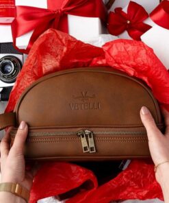 Vetell Classic Men's Leather Toiletry Bag and Dopp Kit with Upper and Lower Zippered Compartments, 2 Mesh Bottle Pouches, and Carrying Handle - The Best Gift for Men. 35 61WGj2OspwL