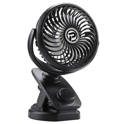 F170 Clip On Fan - Auto Rotation Personal Fan - 5000 mAh Battery Operated Fan, USB Desk Fan Stepless Speeds Control, Powerful Airflow for Hurricane, Camping, Office, Car