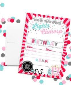 Movie Night Birthday Party Invitations for Girl, 20 5"x7" Fill In Cards with Twenty White Envelopes by AmandaCreation 11 61WKC2YTc2L