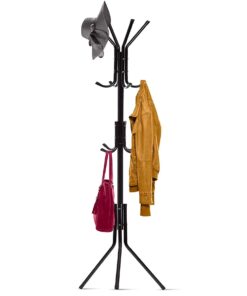 Free-Standing Coat Rack Metal Stand - Hall Tree Entry-Way Furniture Best for Hanging Up Jacket, Purse, Hand-Bag, Cloth, Hat, Winter Scarf Holder - Home or Office Floor Hanger 12-Hooks Organizer, Black 21 61WL3D3VCL