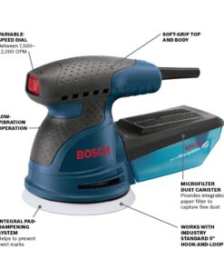 Alternative view of BOSCH ROS20VSK Palm Sander 2.5 Amp 5 in. Corded Variable Speed Random Orbital Sander/Polisher Kit with Dust Collector and Hard Carrying Case, Blue Sander with Case