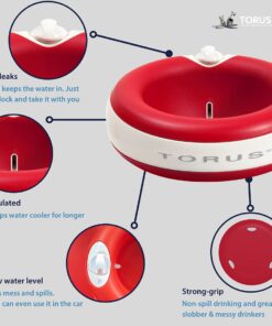 Torus Pet Maxi Filtered Water Bowl (Red) - 2-Liter - Travel - Home - Auto-Fill - Powerless Portable Dispenser – Food Grade – Antimicrobial - BPA-Free - Dog – Cat – No Spill - No Splash Red 25 61WMixVyy2L