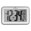 Marathon Atomic Wall Clock, Silver - Large 9-Inch Display - AM/PM or 24-Hour Time, 8 Time Zones, Indoor Temperature, Day & Date - Two AA Batteries Included Silver Brushed Steel + Round Edges Large, 9-Inch Display