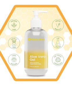 Organic Aloe Vera Gel - 100% Pure for Skin, Sunburn Relief & Face Moisturizer - Extracted from Aloe Vera Plant with Manuka Honey, Orchid & Apple Stem Cells - Everyday Use - 8 Fl Oz 8 Fl Oz (Pack of 1) 27 61WPZ5CPDmL 1