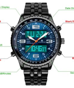 VIGOROSO Men's LED Analog Digital Date Week Sports Outdoor Steel Blue Dial Watch Black&Blue 26 61WSa6wHHxL
