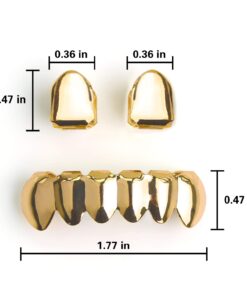 Gold Grillz Mouth Teeth 24K Plated Gold Custom Fit Top & Bottom Set Caps Grillz For Women Gift + Extra Molding Bars + Microfiber Cloth 22 61WSirfAokL