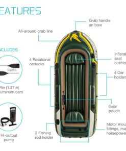 INTEX Seahawk Inflatable Boat Series: Includes Deluxe Aluminum Oars and High-Output Pump – SuperStrong PVC – Fishing Rod Holders – Heavy Duty Grab Handles – Gear Pouch Seahawk 4 Boat Set 27 61WVED8CPdL