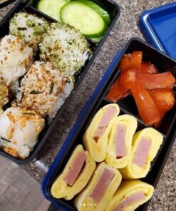 Japanese Traditional Rabbit Blossom Bento Box Set - Square 2 Tier Bento Box, Rice Ball Press, Bento Bag (Blue) 73 61We2wgdtcL