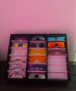 Prosource 18 Slot Sunglasses Organizer Box Stand Display Case/Tray, Fabric Lined & Snap Close, black 28 61Wg8TXs2pL
