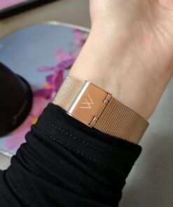 Wristology 10 Styles Maxi Crystal Watch Leather Band - Interchangeable Genuine Leather Strap - Large Easy to Read Watch with Second Hand for Women, Men, Nurses, Teachers Rose Gold Metal Mesh 60 61Wlw0473RL