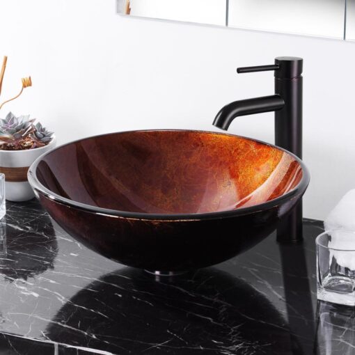 Aquaterior Modern Bathroom Round Artistic Tempered Glass Vessel Vanity Sink Bowl Basin Spa (FAUCET NOT INCLUDED) Flame Red