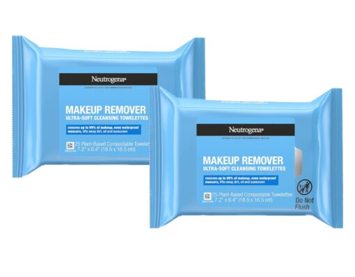 Neutrogena Makeup Remover Cleansing Towelettes, Daily Face Wipes to Remove Dirt, Oil, Makeup & Waterproof Mascara, 25 ct. (Pack of 2)