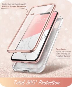 i-Blason Cosmo Full-Body Bumper Case with Built-in Screen Protector for iPhone XR 2018 Release, Pink Marble, 6.1" 30 61WxnwI0ZsL