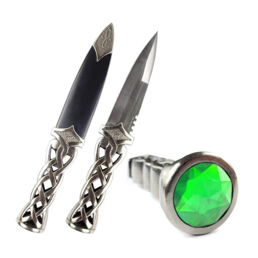 PS 9" New Scottish Celtic Gaelic Twist Knot Ruby Gemstone Wicca Dirk Dagger Knife (Green)