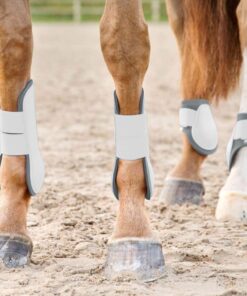HORZE Chicago Protective Horse Tendon Boots - Lightweight Open Front Boots for Jumping, Trail Riding, and Turnout (Pair) - White/Grey - Horse 9 61X7l3bKLJL