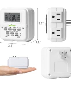 BN-LINK Digital Timer Outlet 24-Hour Programmable Digital Outlet Timer with 2 Independent Outlets 3-Prong Mini Indoor Easy Set Stackable Plug-in for Lights Lamps Fans Accurate 8A/1000W 1/3HP 3 prong 35 61X7rdZyINS