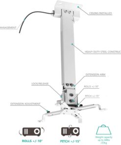 WALI Universal Projector Mount, Projector Ceiling Mount with 25.6'' Extendable Arms, Projector Mounting for Ceiling Adjustable Height Holds up to 44 lbs Projector Holder/Hanger (PM-001-W), White 26 61XBmYBRBDL
