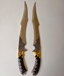 K Exclusive Jungle Suede Flyers Twin Sword Set with Nylon Scabbard - Stainless Steel Blades, Leopard Design, Genuine Suede Wrapped Handles, Gold-Plated Accents, Lanyard Holes, Length 19" 16 61XBtneWOrL