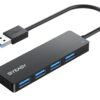BYEASY USB Hub, 4 Port USB 3.0 Hub, Ultra Slim Portable Data Hub Applicable for iMac Pro, MacBook Air, Mac Mini/Pro, Surface Pro, Notebook PC, Laptop, USB Flash Drives, and Mobile HDD (Leather Black) 0.8ft 33 61XHVvynw4L
