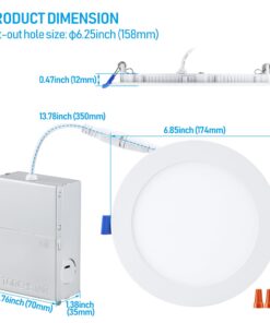 TORCHSTAR 6 Inch Slim Recessed Lighting with Junction Box, Basic Series Ultra Thin LED Recessed Light 5000K Daylight, 12W 1000LM Dimmable LED Downlight, ETL & Energy Star, Pack of 6 Daylight (5000K) 34 61XK1Ya7KTL 1