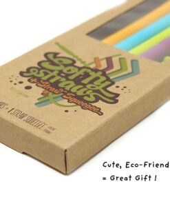 Softy Straws Wide Premium Reusable Silicone Drinking Straws + Patented Straw Squeegee - 9” Long With Curved Bend for 20/30/32oz Tumblers BPA Free Non Rubber, Flexible, Safe for Kids/Toddlers Assorted - Silicone 38 61XNVL2MISL