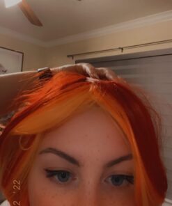 MQ Women Orange Yellow Wigs, Long Curly Wavy Wig for Girls 29.5 Inch Colorful Wigs Cosplay Costume Party Fluffy Wig Synthetic Charming Heat Friendly Ombre Wigs (Yellow to Orange to Red) 45 61XNddhckLL