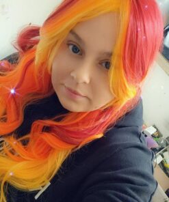 MQ Women Orange Yellow Wigs, Long Curly Wavy Wig for Girls 29.5 Inch Colorful Wigs Cosplay Costume Party Fluffy Wig Synthetic Charming Heat Friendly Ombre Wigs (Yellow to Orange to Red) 38 61XTGGFhOAL