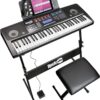 RockJam 61 Key Touch Display Keyboard Piano Kit with Digital Piano Bench, Electric Piano Stand, Headphones Piano Note Stickers, Sustain Pedal & Simply Piano Lessons Keyboard Piano Kit with Midi & Sustain Pedal 16 61XVXZRHJtL