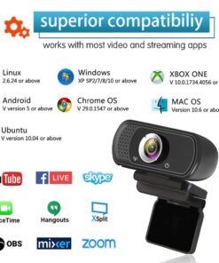Webcam HD 1080P,Webcam with Microphone, USB Desktop Laptop Camera with 110 Degree Widescreen,Stream Webcam for Calling, Recording,Conferencing, Gaming,Webcam with Privacy Shutter and Tripod BLACK 26 61XXmTCsSL