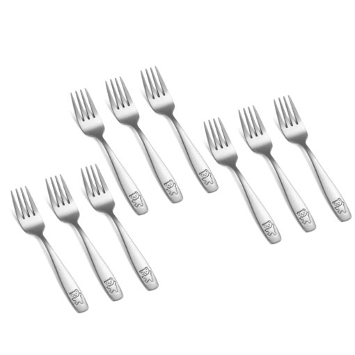 9 Pieces Toddler Forks Kids Forks, Kids Silverware Stainless Steel Childrens Safe Flatware Metal Baby Utensils Set Small Forks for Self Feeding, Dishwasher Safe 9 Silver Forks