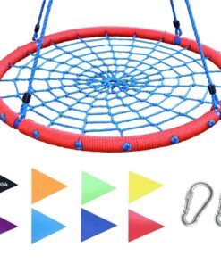 Giant 40 Inch Spider Web Tree Swing, 600 lb Weight Capacity, Durable Steel Frame, Waterproof, Adjustable Ropes, Flag Set and 2 Carabiners, Non-Stop Fun for Kids! Red 23 61XgJz3nVKL